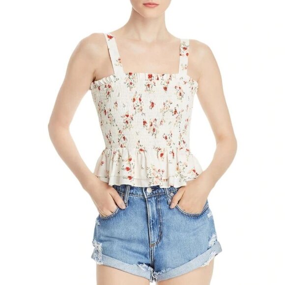 NWT AQUA Floral Smocked Ruffle Crop Top Tank Small - Picture 1 of 5